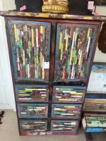 Colourful teak cupboard chest of drawers 